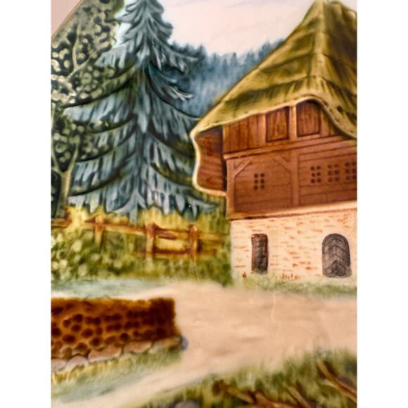 Vintage Schramberg Majolica Relief German Mountain Chalet 9” Plate - Picture 10 of 10